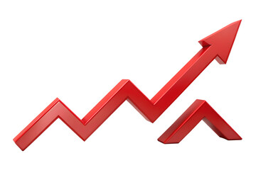 A red zigzag arrow showing an upward trend, representing financial growth and progress, isolated on white isolated on transparent background