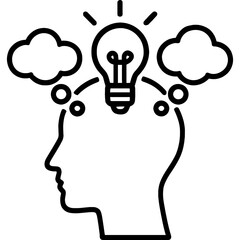 Brainstorming head profile with lightbulbs outline vector