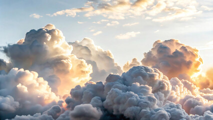 Dramatic cumulonimbus clouds illuminated by golden sunlight during a beautiful sunset sky
