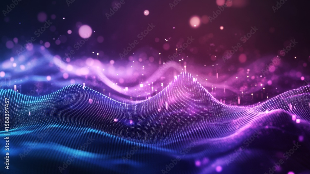 Poster abstract futuristic background with a glowing digital wave and bar graph. data science or technology