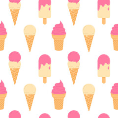 Ice cream cone and popsicle seamless pattern for design and print. Flat vector illustration