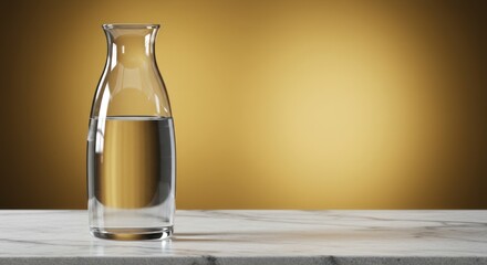 Clear Glass Water Pitcher with Water on White Surface in Bright Studio