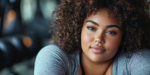 Plus-size woman relaxing after a workout, feeling accomplished and at ease after completing her fitness session, Generative AI