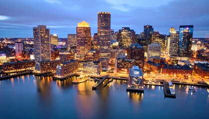 Fototapeta premium Boston Skyline Night Lightscape.