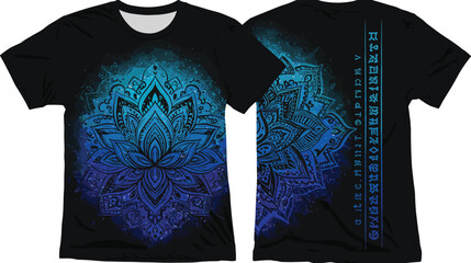 Blue lotus mandala t-shirt design, sacred flower artwork, spiritual vector print, tribal fashion tee, ornamental editable shirt template, boho style