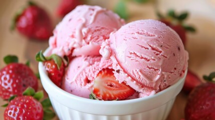 "Fresh Strawberry Ice Cream: Delightful Pink Treat"

