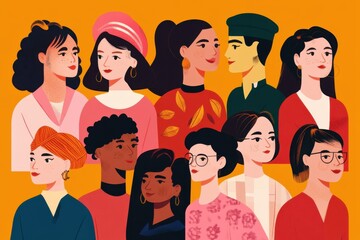 Celebrating diversity women portraits artistic illustration vibrant colors studio setting close-up view empowerment