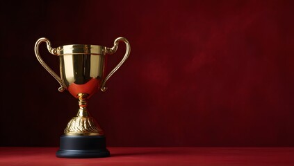 Golden trophy on red background symbolizing success and victory