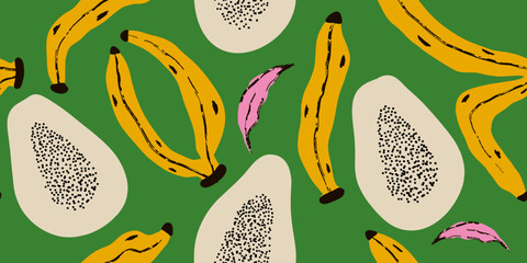 Colorful Fruit Illustration with Green Background