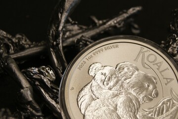 Australian 1 dollar koala 2023. Silver investment coins on silver pieces