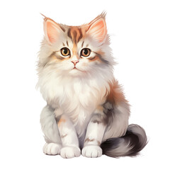 Cute fluffy cat with striking eyes sitting on a white background  