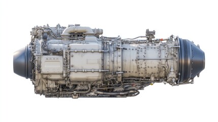 Naklejka premium Complex aircraft engine assembly showcases intricate mechanical components