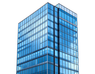 Obraz premium Realistic Tall Glass Skyscraper with Reflections and Blue Tint, Transparent Background