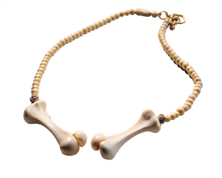 Unique bone shaped pendant necklace with small beads isolated on transparent background