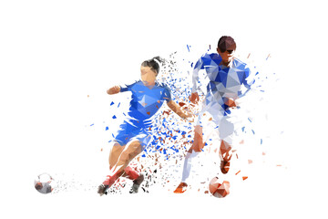 Soccer sport, group of football players, man and woman, isolated low poly vector illustration with dispersion effect © michalsanca