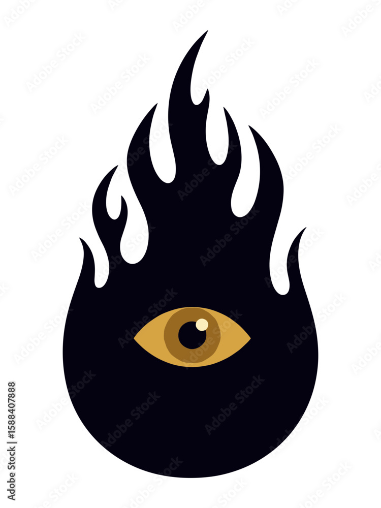 Poster mystical eye within flames on a transparent background