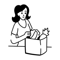 A hand drawn style icon showing grocery
