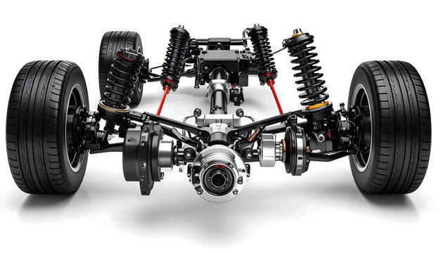 Detailed view of a vehicle's chassis and suspension system