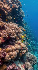 Colorful Coral Reef with Fish Underwater Scene in Bright Natural Light