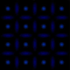 Abstract dark blue glowing pattern with luminous circles and ovals arranged in a grid on a black background, conveying a futuristic feel.