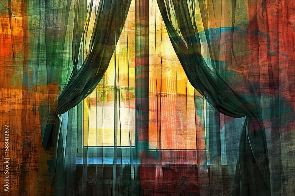 Aufkleber sunlight is gently filtering through a window, illuminating a room with warmth and colorful hues