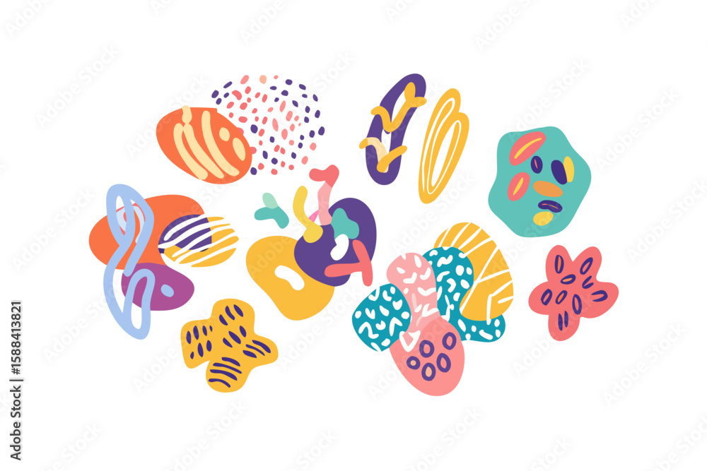 Poster abstract colorful organic shapes and patterns on a black background