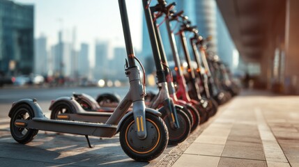 Electric scooters parked in city street