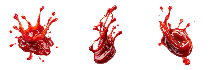 Set of a red ketchup or sauce splash, isolated on a transparent background.
