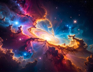 Colorful swirling nebulae in space
