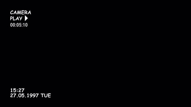 Vintage Camera Footage Play Button Black Screen Static Noise Date Time 1997 Tuesday May 27 Video Recording Playback