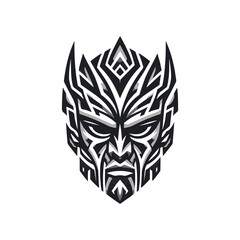 A tribal mask symbolizing strength, angular and bold