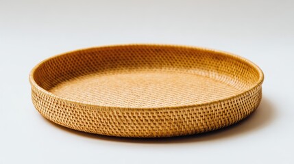 Round woven light beige tray.