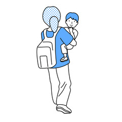 子供と母親イラスト：後ろ姿