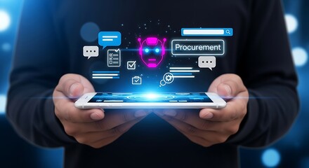  AI Procurement Interface.Smart Procurement Workflow with AI , Procurement and AI Chatbot, AI Procurement Dashboard,Digital Procurement Strategy Visualization,AI Integration in Business Procurement.