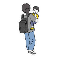 子供と母親イラスト：後ろ姿