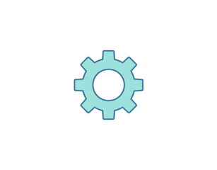 A flat stylized light blue gear icon with six cogs and a darker blue outline.