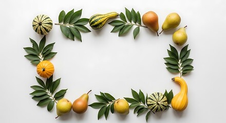 Autumn Harvest Frame Festive Fall Season Fruits and Gourds Border for Thanksgiving and Seasonal Decor