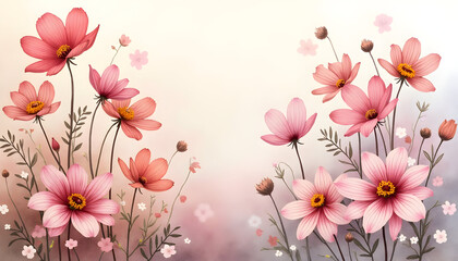 Fototapeta premium Pink Flowers Illustration with Soft Background for Elegant Designs