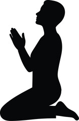 Vector art of a silhouette of a woman kneeling in prayer