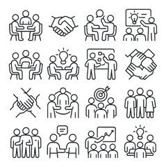 Fototapeta premium Teamwork icon collection. simple group, handshake, brainstorming, meeting, collaboration vector icons.