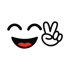 Happy face with peace sign gesture emoji smiling