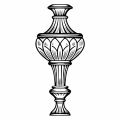 A black and white sketch of a large ornamental urn-style vessel, hand-drawn and isolated on white background, representing heritage object, decorative storage, and classical interior symbolism
