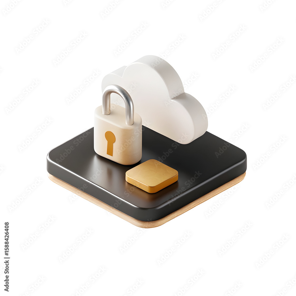 Poster secure cloud data storage padlock isolated on a transparent background