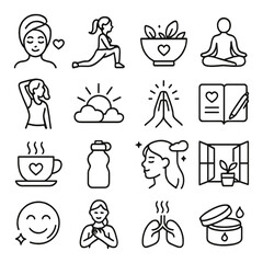 Wellness icon collection. simple linear health, meditation, yoga, relaxation, spa vector icons