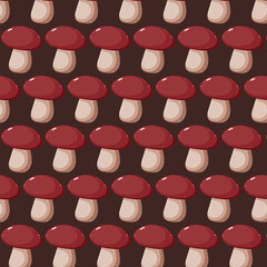 Forest Mushrooms Seamless Pattern. Autumn Mushrooms Seamless Background. Vector Illustrations, Dark Background