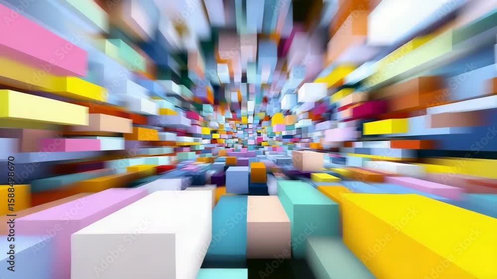 Poster a colorful image of blocks with a blurry background. the blocks are of different colors and sizes, c
