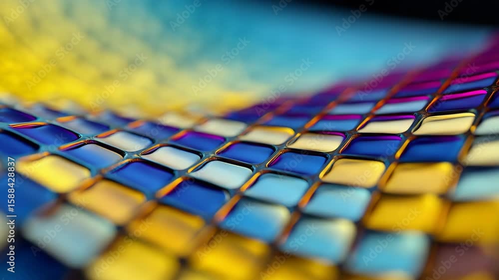 Poster a colorful, abstract design with a metallic texture. the colors are bright and vibrant, creating a s