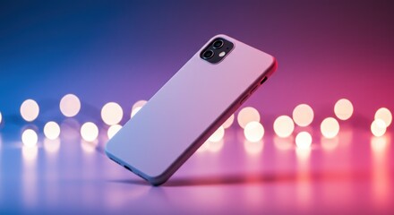 Modern Pink and Purple Smartphone with Bokeh Lights in Background