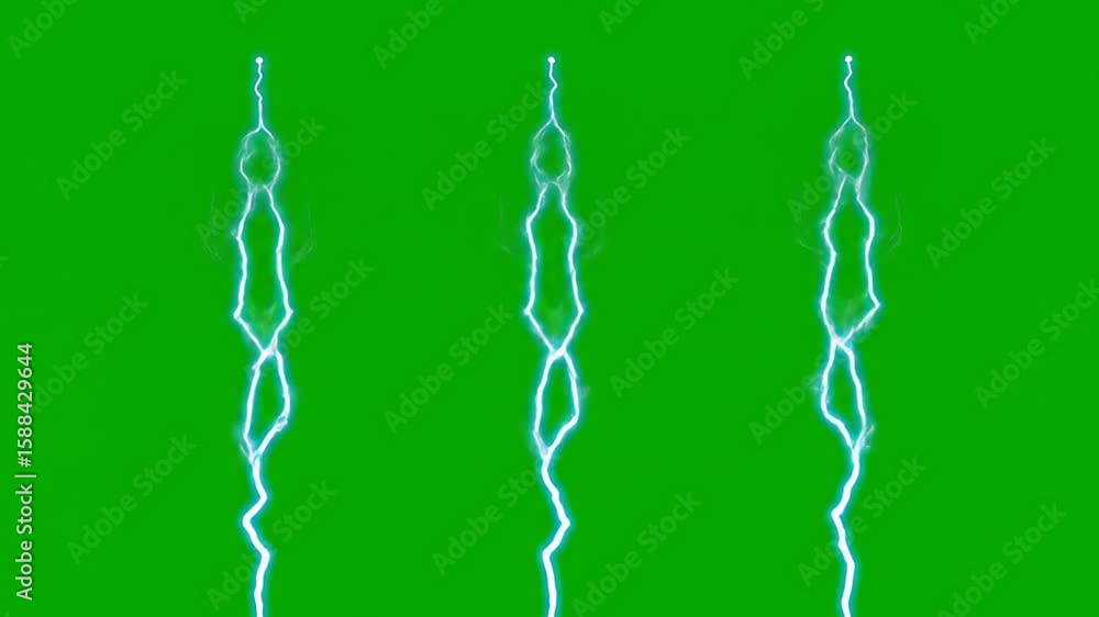 Poster animated lightning strikes on a green screen for visual effects compositing usage