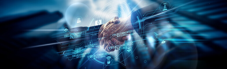 Telecommunications concept, enabling seamless communication, Network Engineer handshake of global...